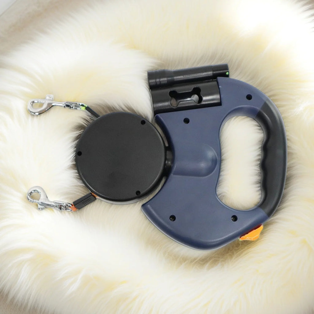 Correa Retráctil Negra Doble para Perros con Luz LED y Rotación 360° – 3 Metros