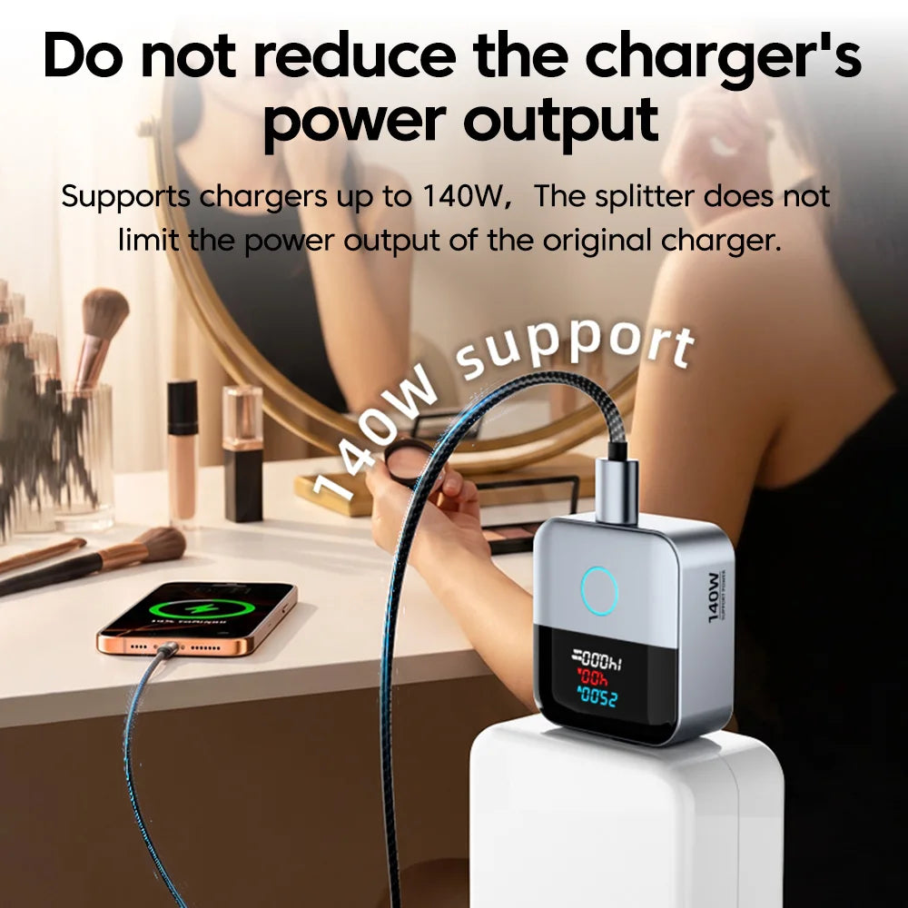 Intelligence Fully Charger Separator Auto Disconnect Charger Adapter USBC Charging Digital Display Phone Power Cut Off Separator