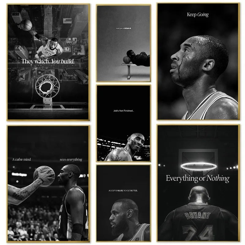 Vintage Basketball Sports Motivational Poster Be The Best Version of You Keep Going Home Gym Mamba Mentality Black White Decor